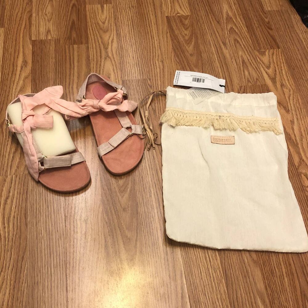 ÉSS THE LABEL Lucy Trek Linen + Suede Sandals - Blush sz 36 Ess $180 NWT's